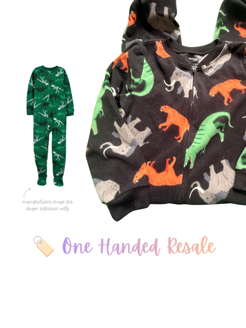 🦕 Carter's Big Kids Black Grey Prehistoric Animals Fleece Footie Pajamas 7